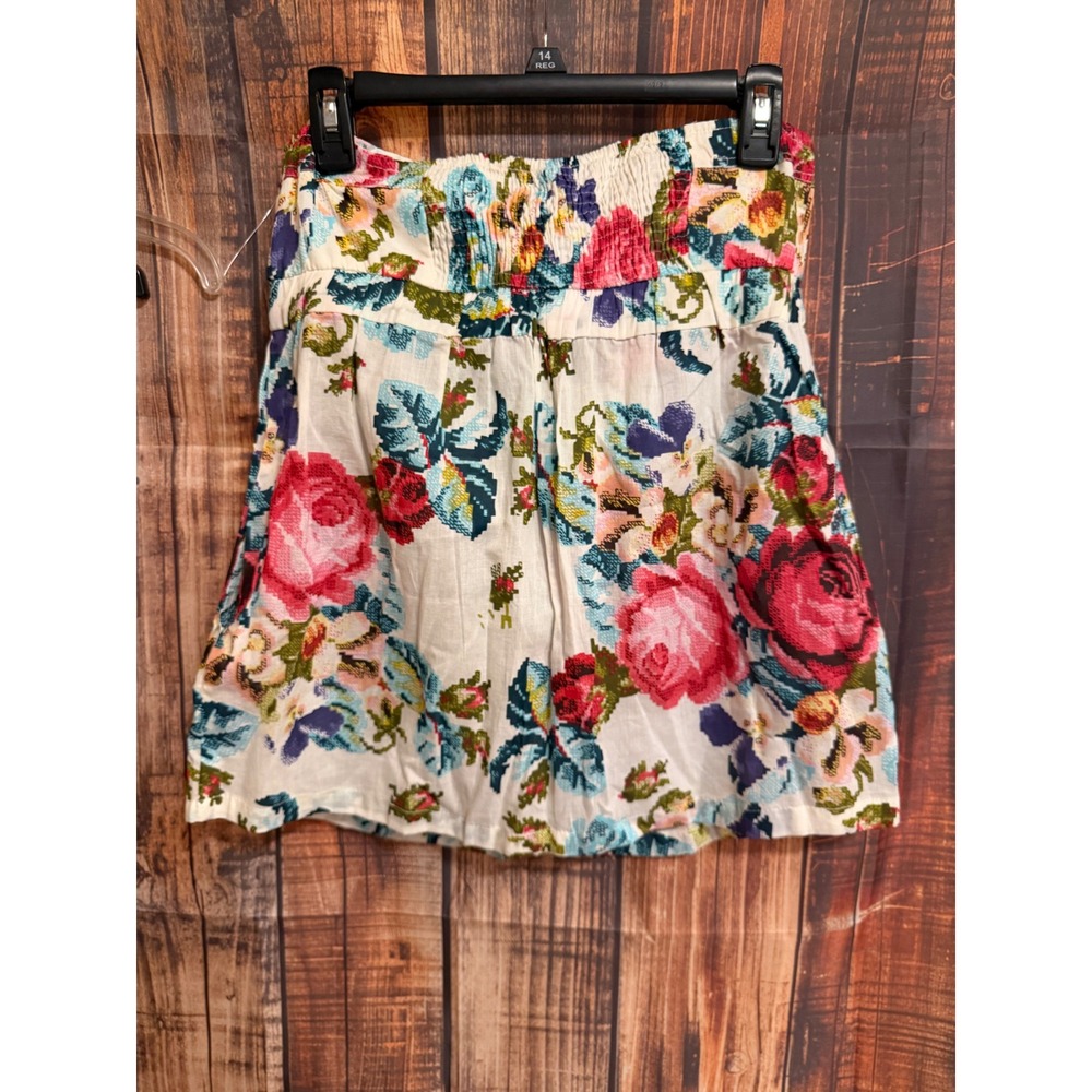 Stradivarius Floral Strapless Tube Top Smocked Back Snap Front NWT Size L